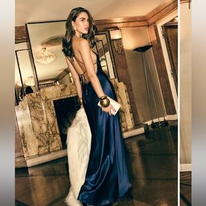 Reformation NEW Navy Backless Dress Jeany Blue Small Petite 0